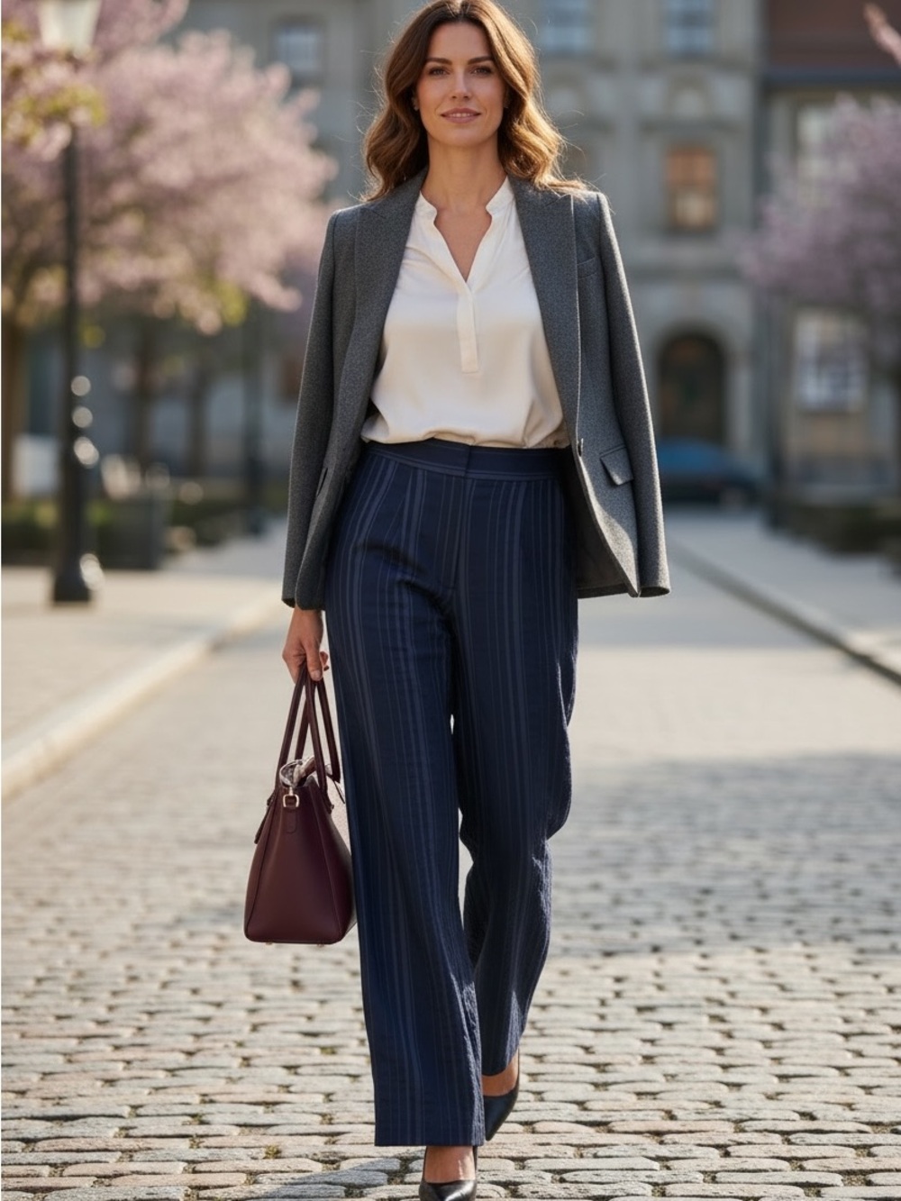 NWT $198 Club Monaco 6 Navy Vertical-Striped Wide-Leg Pants